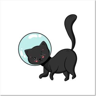 Cute cartoon black cat astronaut. Posters and Art